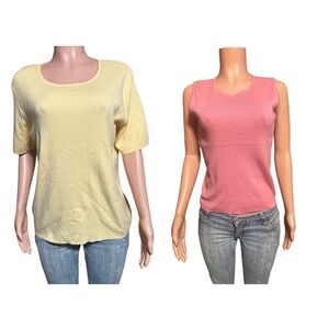 Bundle 2 Akwa sleeveless crew neck Pink ribbed and yellow short sleeve top size